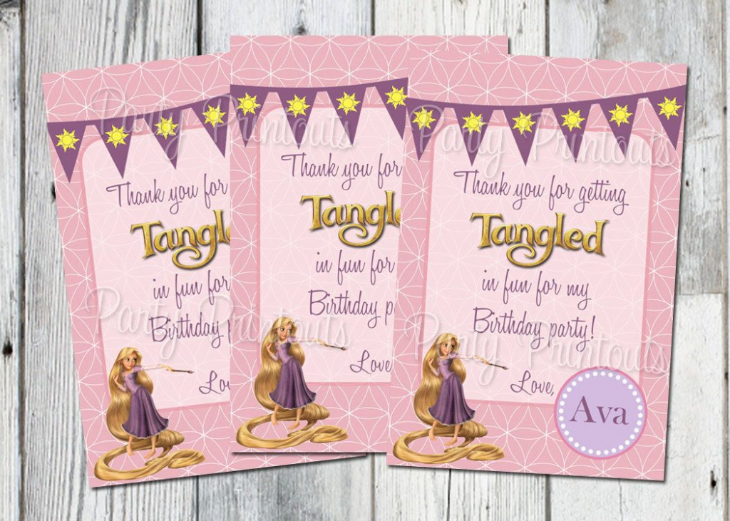 Tangled Favor Bag Tags, Printable, Rapunzel Birthday Party Thank You | Printable Rapunzel Birthday Card