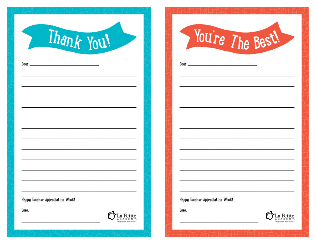 Teacher Appreciation Week – Free Printable “Thank You” Notes | Free Printable Thank You Cards For Teachers