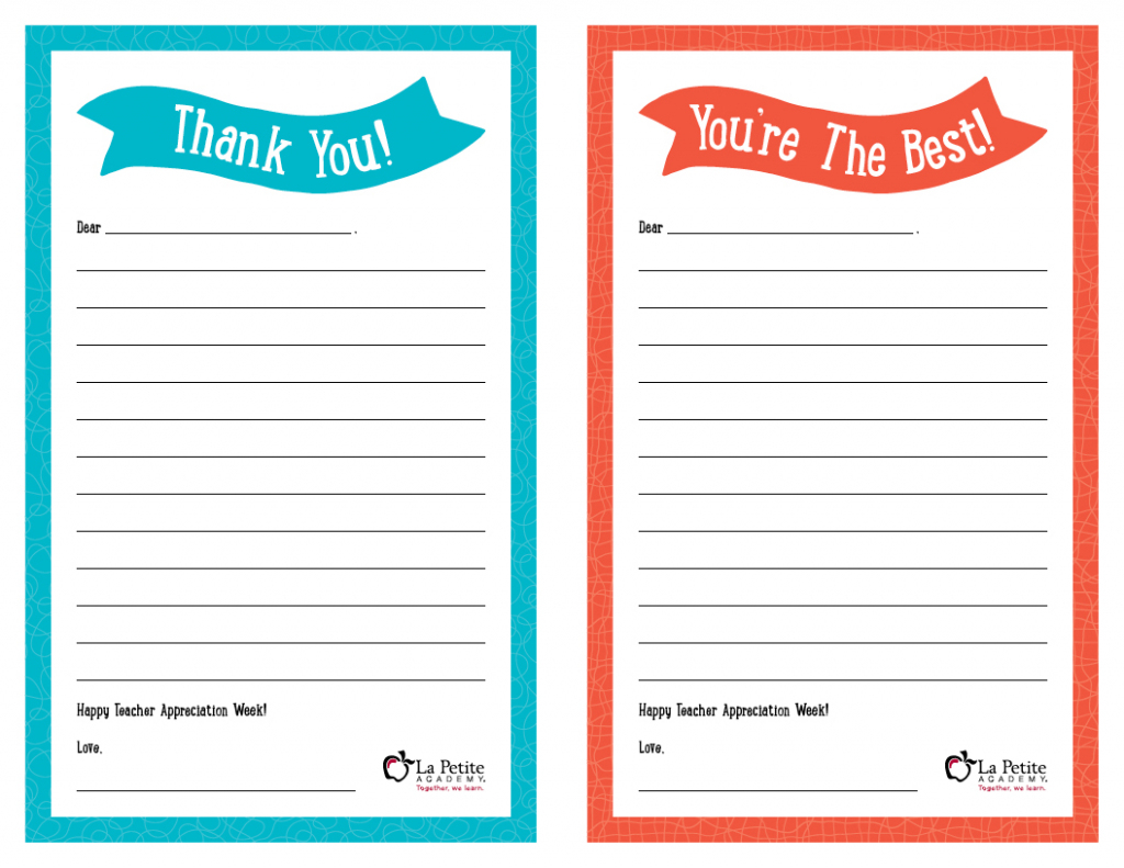 Teacher Appreciation Week – Free Printable “Thank You” Notes | Thank You Card To Teacher Printable