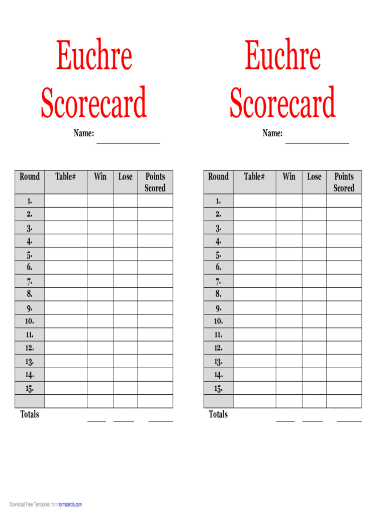 More Printable Euchre Score Cards