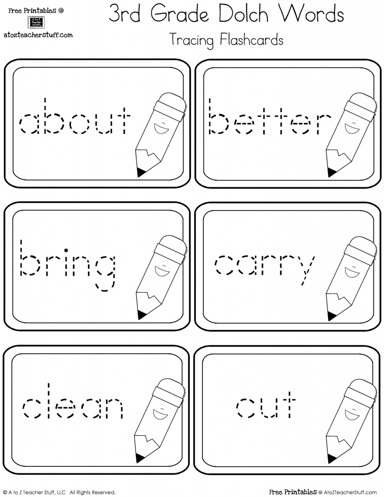 Third Grade Dolch Sight Words Tracing Flashcards | A To Z Teacher | 2Nd Grade Sight Words Printable Flash Cards