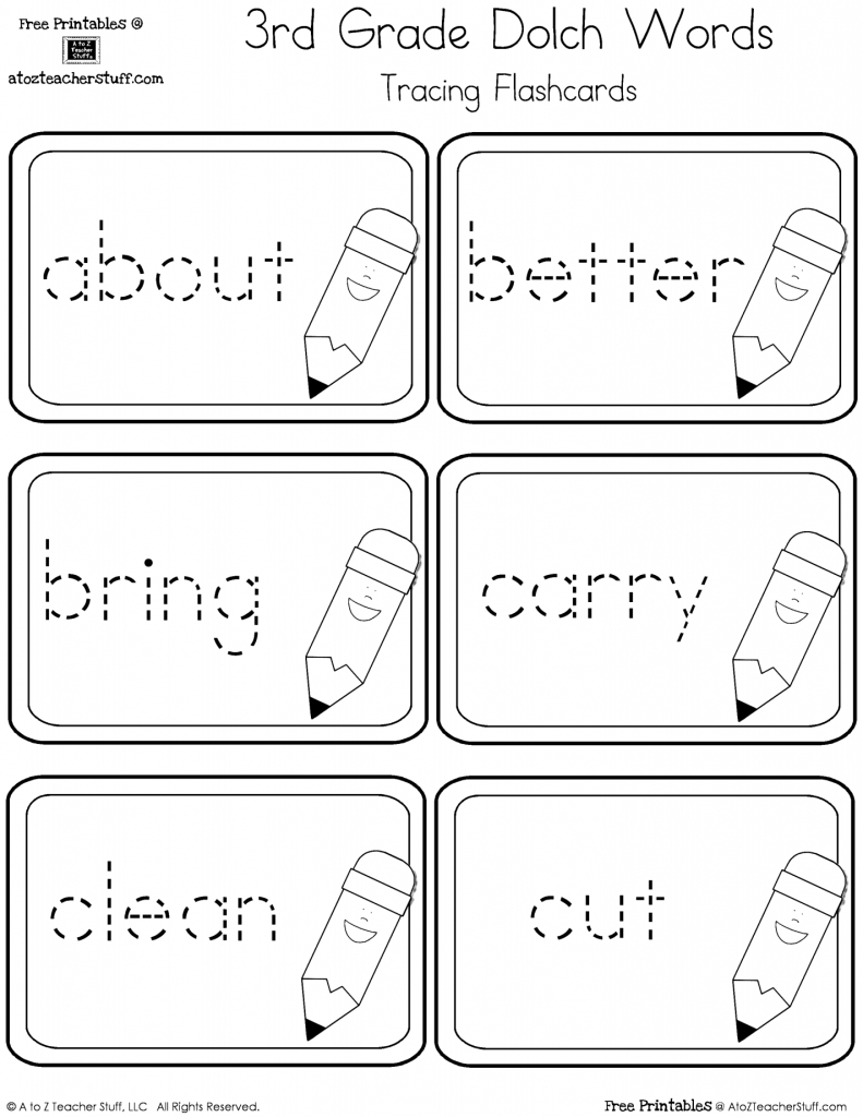 Third Grade Dolch Sight Words Tracing Flashcards | A To Z Teacher | Sight Words Flash Cards Printable
