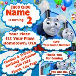 Thomas & Friends   Kids Birthday Invitation With Free Thank You Tags | Thomas Thank You Cards Printable