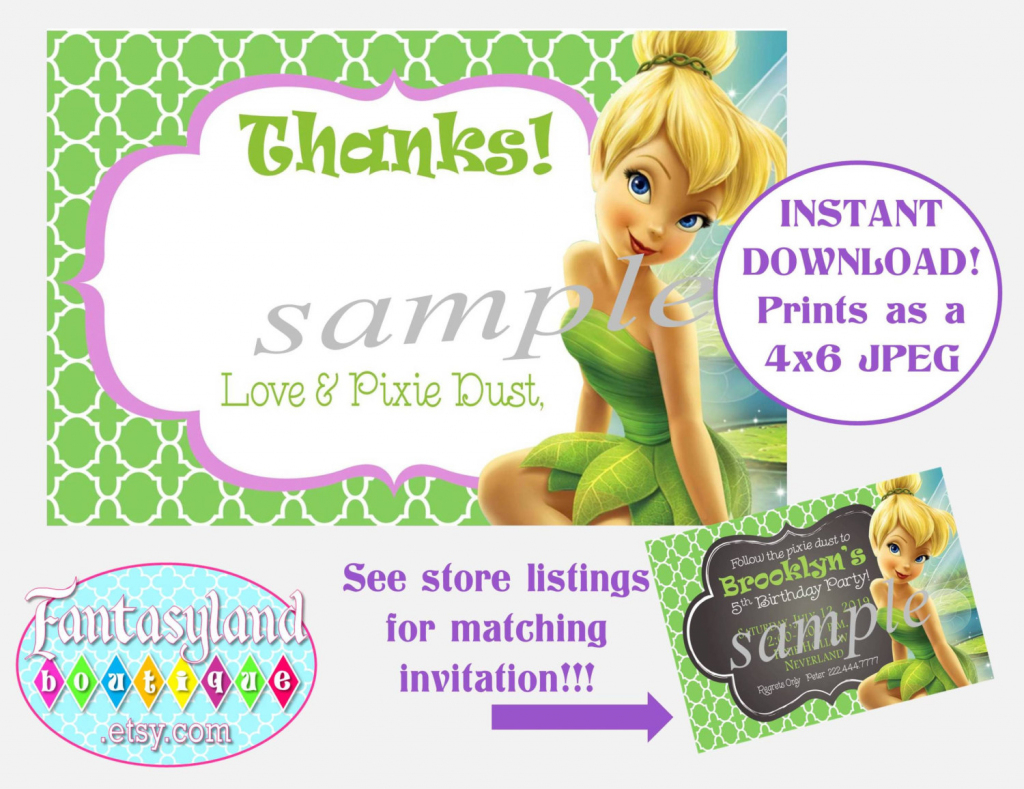 Tinkerbell Inspired Thank You Notes Fairy Party Party | Etsy | Printable Tinkerbell Thank You Cards