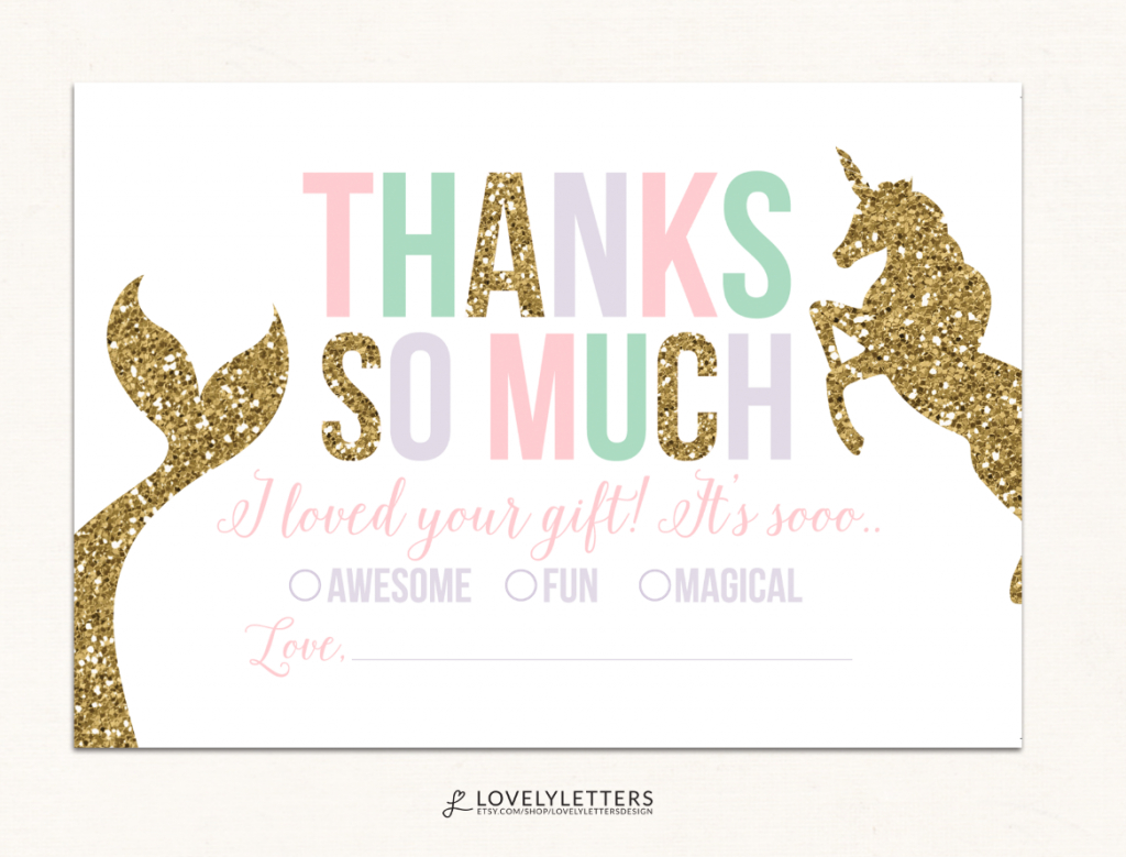 Unicorn Thank You Card / Mermaid Thank You Card / Fill In The Blank | Free Printable Mermaid Thank You Cards