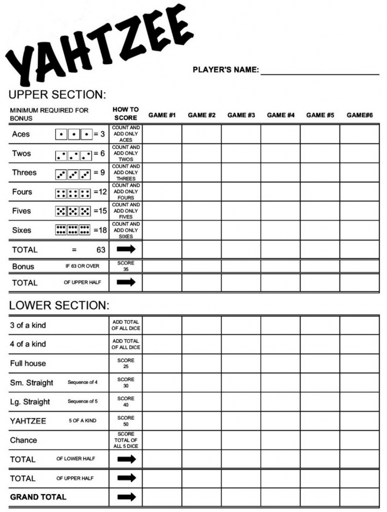 Printable Yahtzee Score Cards Pdf Printable Card Free