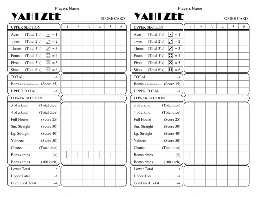 Yatzee Printable Score Sheets | Yahtzee Score Card | All For Fun | Printable Yahtzee Score Cards Pdf